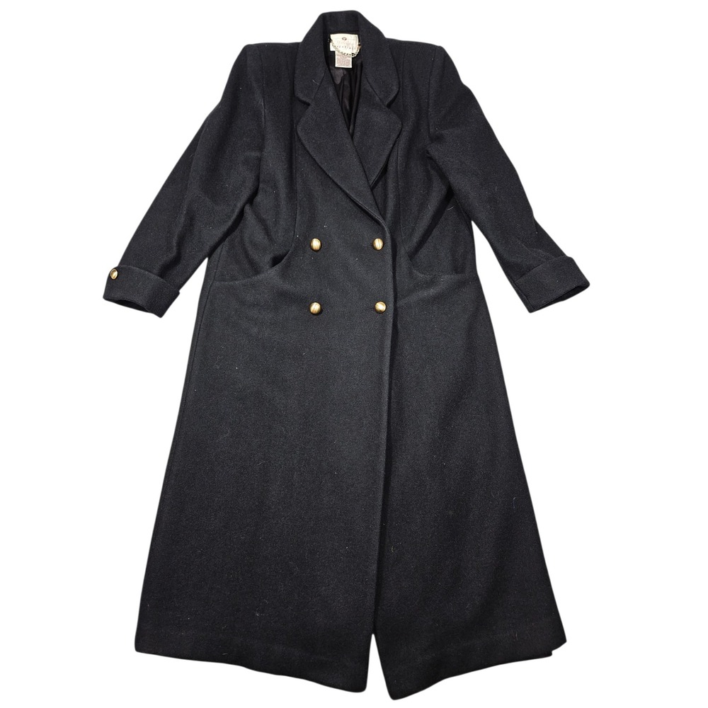VTG Worthington Essentials Double Breasted Wool Blend Long Coat Black Sz 14